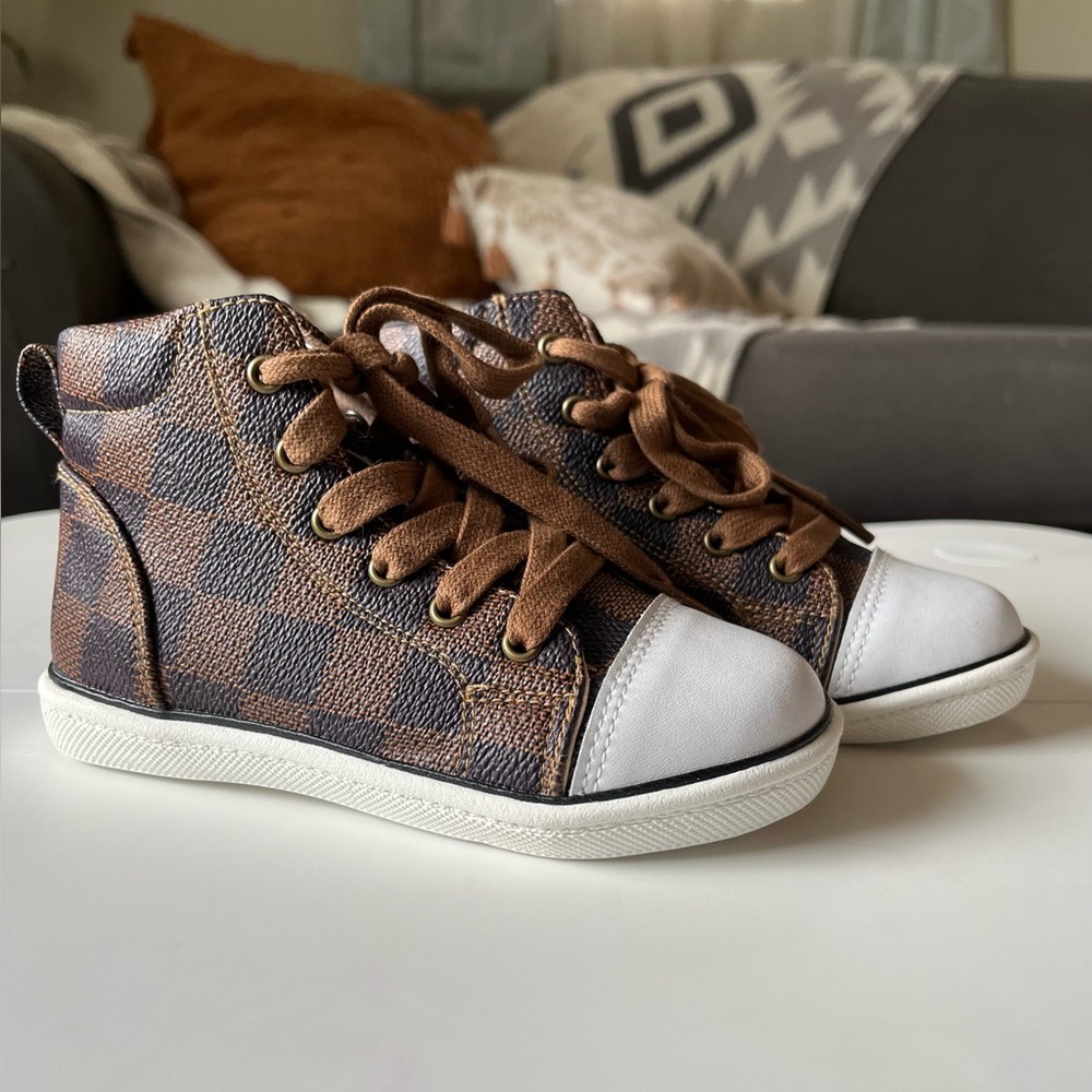 Designer Inspired Checkered Kids High Top Sneakers
